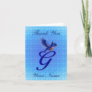 Bluebird Monogram Initial G Personalized Letterpress Thank You Card