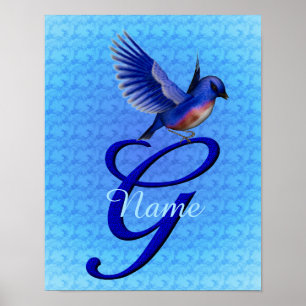 Bluebird Monogram Initial G Personalized Poster