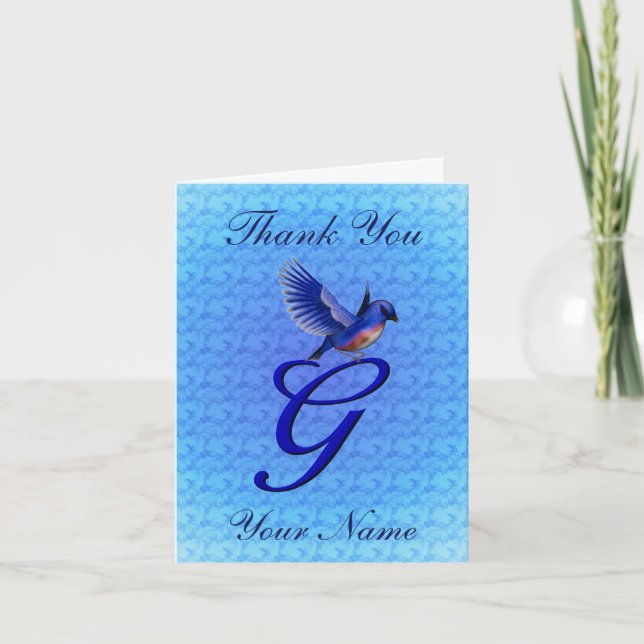Bluebird Monogram Initial G Personalized Thank You Card (Front)