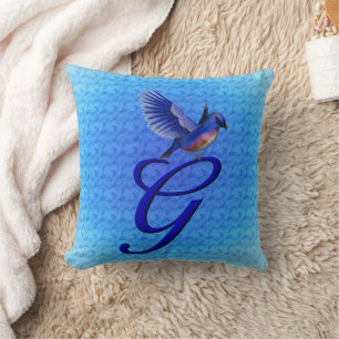 Bluebird Monogram Initial G Throw Pillow