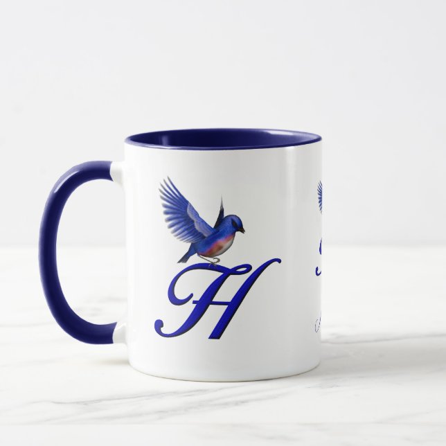 Bluebird Monogram Initial H Elegant Personalized Mug (Left)