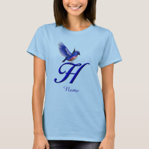 Bluebird Monogram Initial H Elegant Personalized T-Shirt
