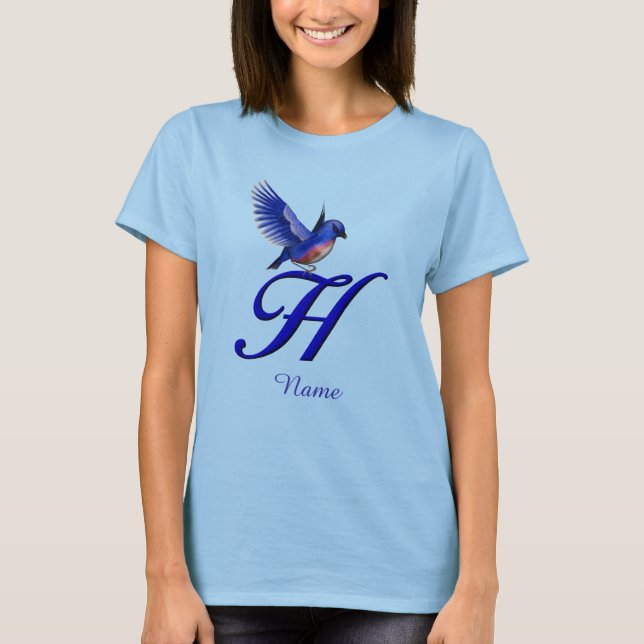 Bluebird Monogram Initial H Elegant Personalized T-Shirt (Front)