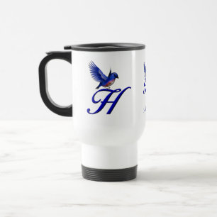 Bluebird Monogram Initial H Elegant Personalized Travel Mug