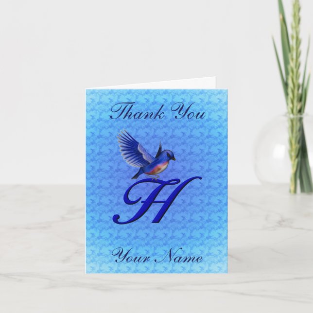 Bluebird Monogram Initial H Personalized Letterpress Thank You Card (Front)