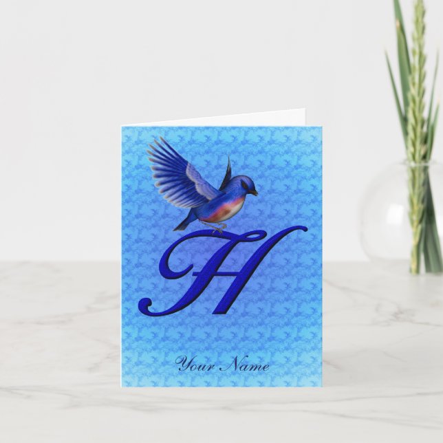 Bluebird Monogram Initial H Personalized Note Card (Front)