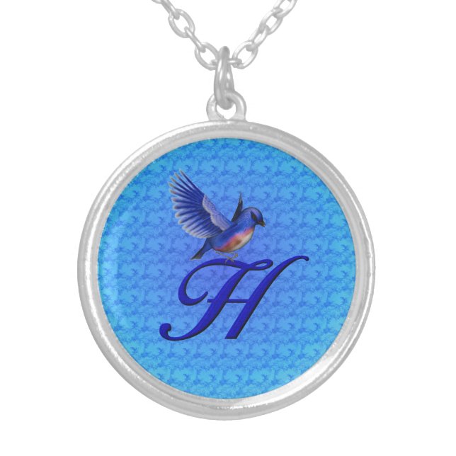 Bluebird Monogram Initial H Silver Plated Necklace (Front)
