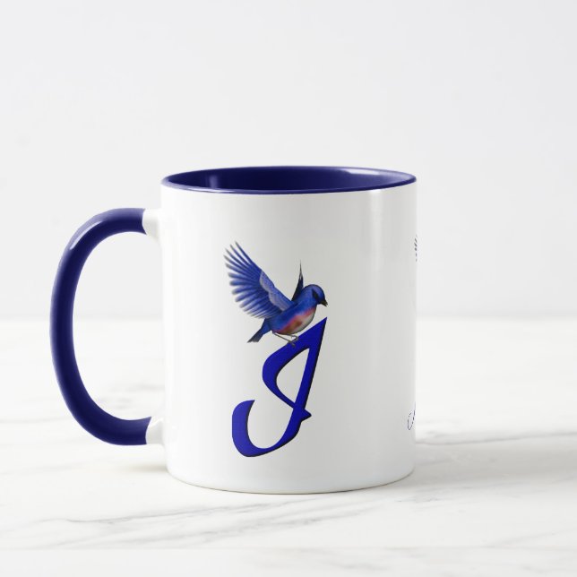 Bluebird Monogram Initial I Elegant Personalized Mug (Left)