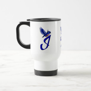 Bluebird Monogram Initial I Elegant Personalized Travel Mug