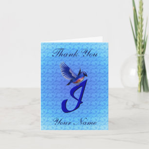 Bluebird Monogram Initial I Personalized Letterpress Thank You Card