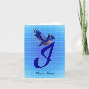 Bluebird Monogram Initial I Personalized Note Card