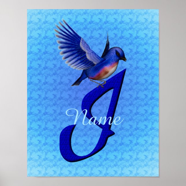 Bluebird Monogram Initial I Personalized Poster (Front)