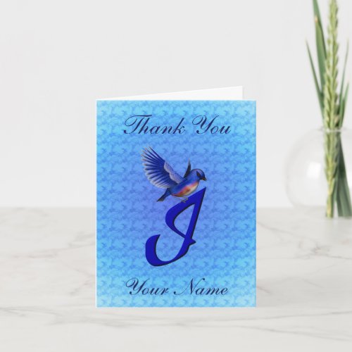 Bluebird Monogram Initial I Personalized Thank You Card