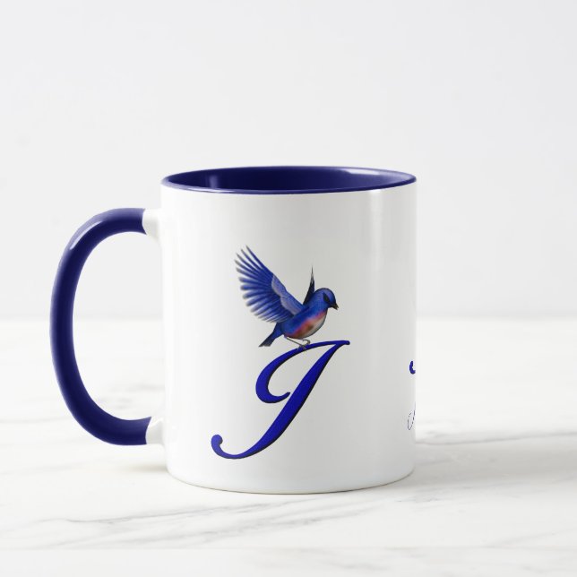 Bluebird Monogram Initial J Elegant Personalized Mug (Left)