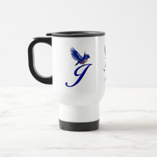 Bluebird Monogram Initial J Elegant Personalized Travel Mug