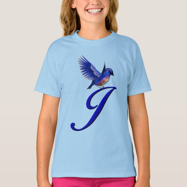 Bluebird Monogram Initial J Elegant  T-Shirt (Front)