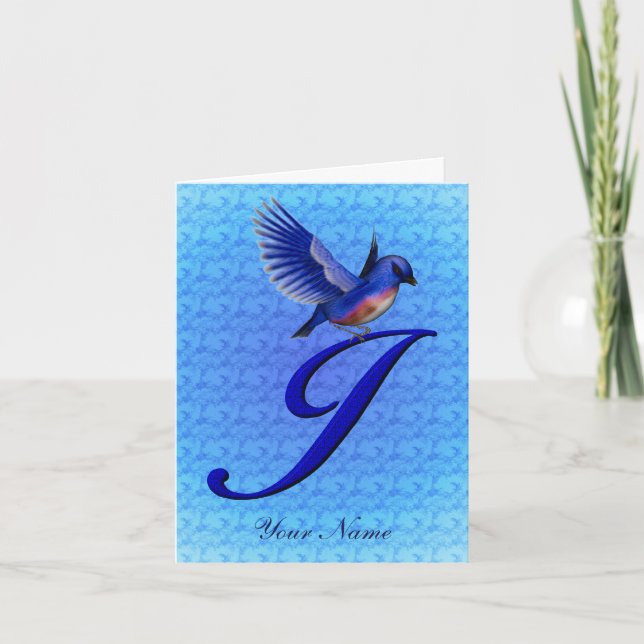 Bluebird Monogram Initial J Personalized Note Card (Front)