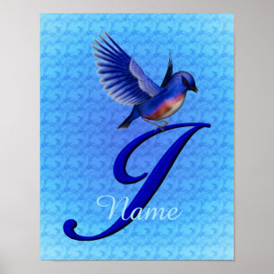 Bluebird Monogram Initial J Personalized Poster