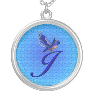 Bluebird Monogram Initial J Silver Plated Necklace