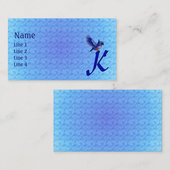 Bluebird Monogram Initial K Elegant Business Card (Front/Back)