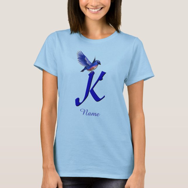 Bluebird Monogram Initial K Elegant Personalized T-Shirt (Front)