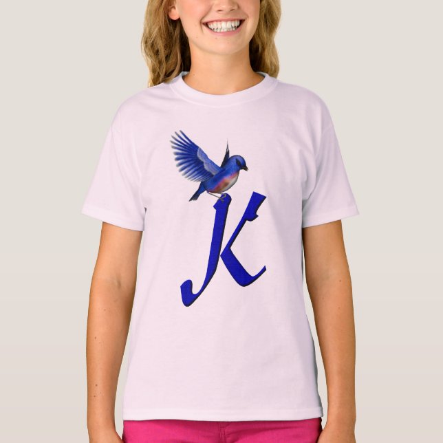 Bluebird Monogram Initial K Elegant  T-Shirt (Front)