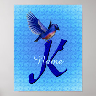 Bluebird Monogram Initial K Personalized Poster