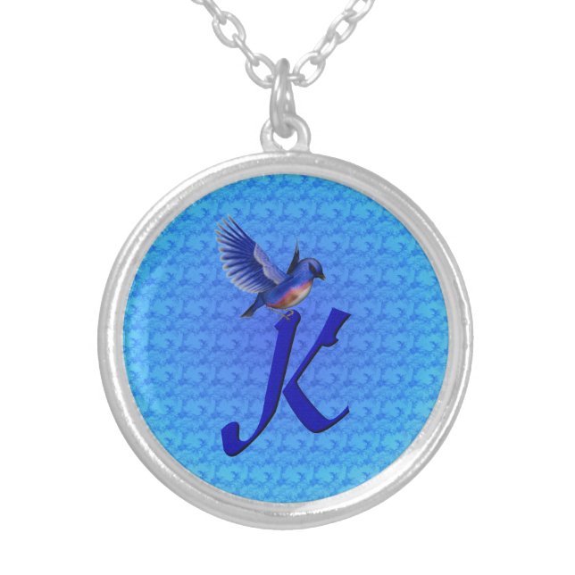 Bluebird Monogram Initial K Silver Plated Necklace (Front)