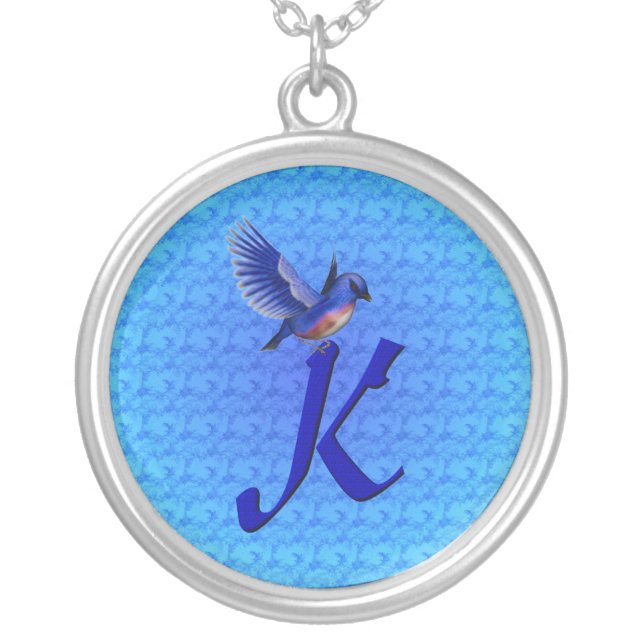 Bluebird Monogram Initial K Silver Plated Necklace (Front)