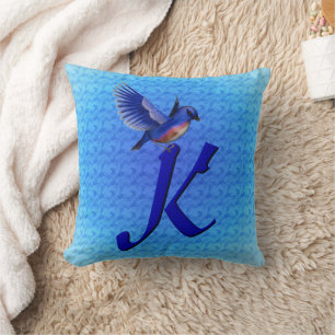 Bluebird Monogram Initial K Throw Pillow
