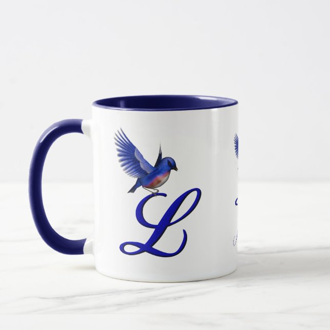 Bluebird Monogram Initial L Elegant Personalized Mug (Left)
