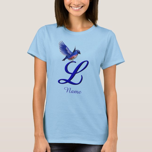 Bluebird Monogram Initial L Elegant Personalized T-Shirt (Front)