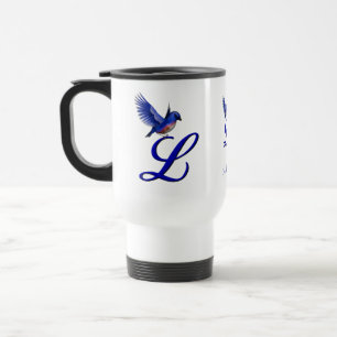 Bluebird Monogram Initial L Elegant Personalized Travel Mug