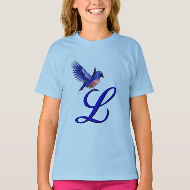 Bluebird Monogram Initial L Elegant  T-Shirt (Front)