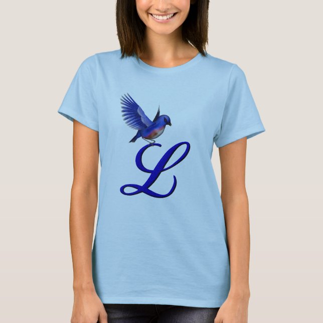 Bluebird Monogram Initial L Elegant T-Shirt (Front)