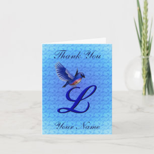 Bluebird Monogram Initial L Personalized Letterpress Thank You Card