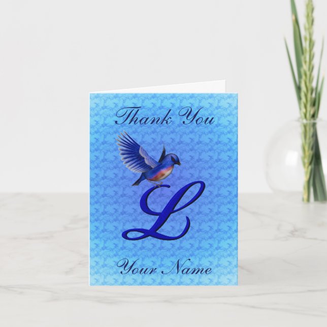 Bluebird Monogram Initial L Personalized Letterpress Thank You Card (Front)