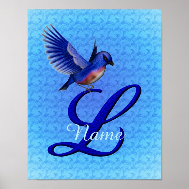 Bluebird Monogram Initial L Personalized Poster (Front)