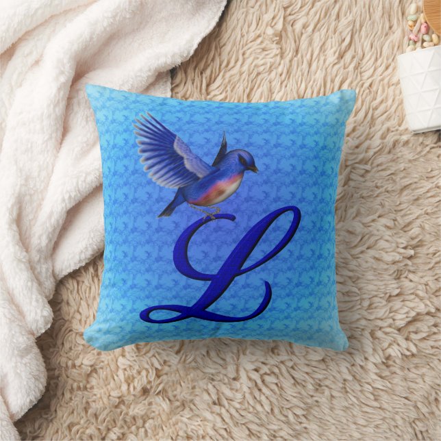 Bluebird Monogram Initial L Throw Pillow (Blanket)