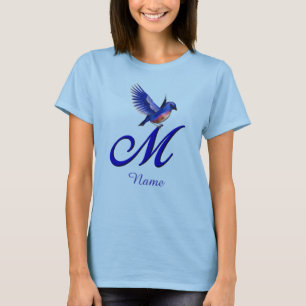 Bluebird Monogram Initial M Elegant Personalized T-Shirt