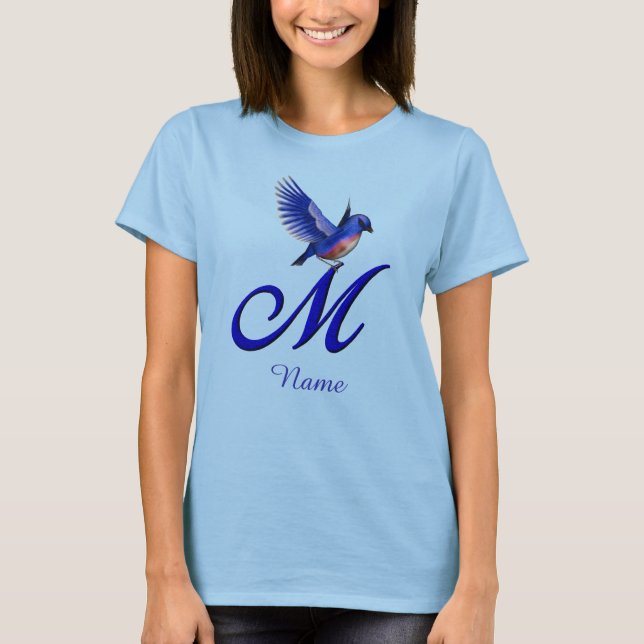 Bluebird Monogram Initial M Elegant Personalized T-Shirt (Front)