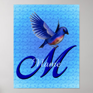Bluebird Monogram Initial M Personalized Poster