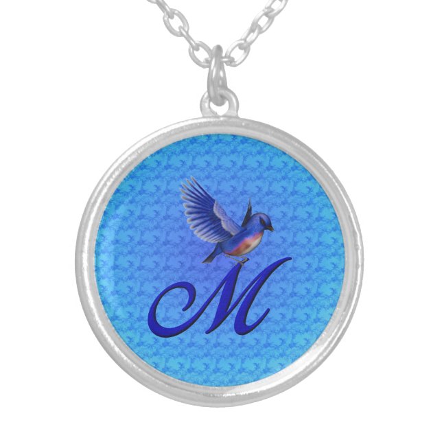 Bluebird Monogram Initial M Silver Plated Necklace (Front)