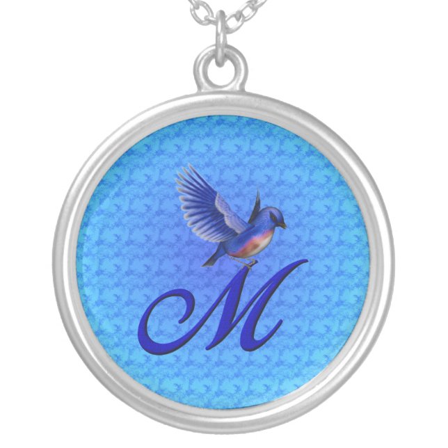 Bluebird Monogram Initial M Silver Plated Necklace (Front)