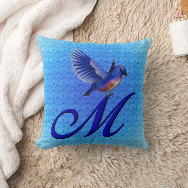 Bluebird Monogram Initial M Throw Pillow (Blanket)