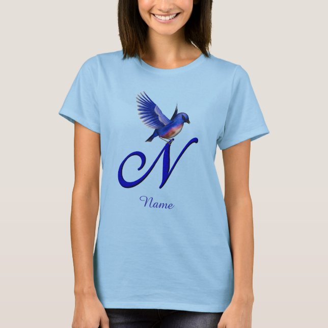 Bluebird Monogram Initial N Elegant Personalized T-Shirt (Front)