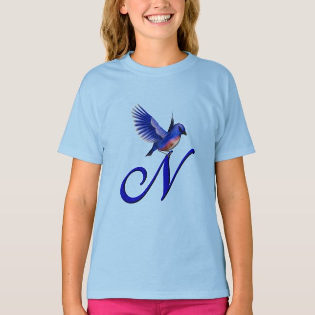 Bluebird Monogram Initial N Elegant  T-Shirt (Front)