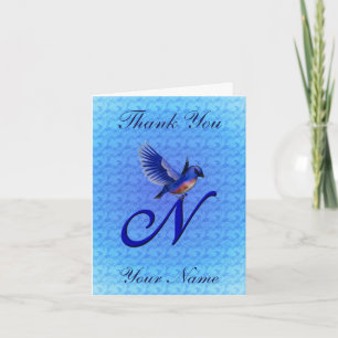 Bluebird Monogram Initial N Personalized Letterpress Thank You Card