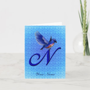 Bluebird Monogram Initial N Personalized Note Card