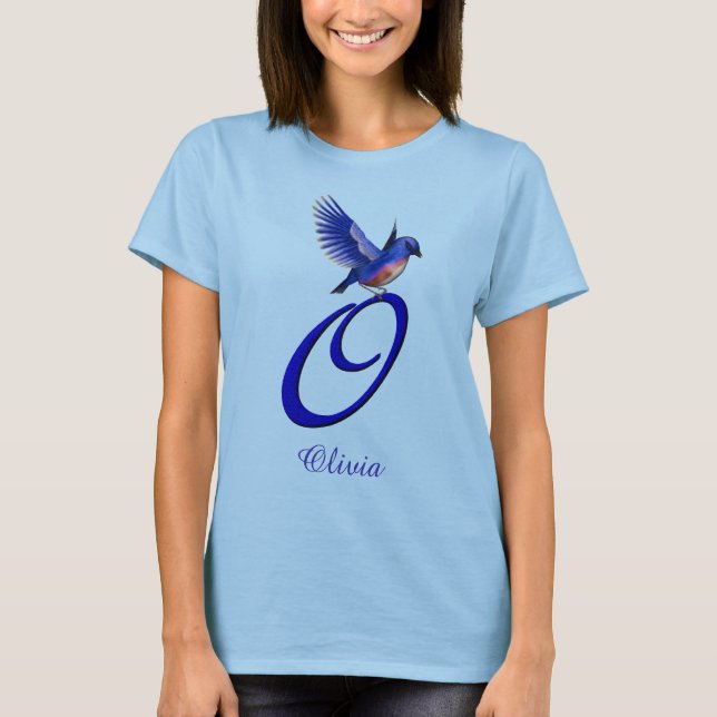 Bluebird Monogram Initial O Elegant Personalized T-Shirt (Front)